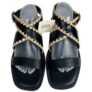 Ana Womens Size 9.5 Sandals Vest Black Crisscross Strappy Embroidered Shoes New